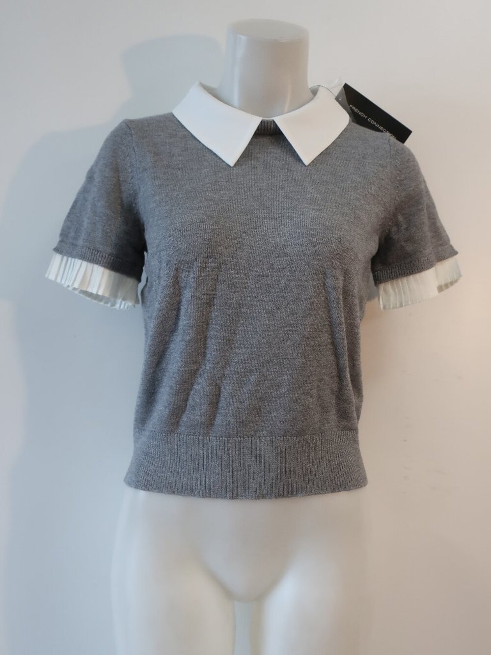 NWT Womens French Connection Grey White (Item-7) Mixed Media Pullover Sweater S